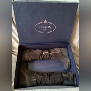 Prada brown suede wedge boots - stretchy calves - size 6 in Prada box